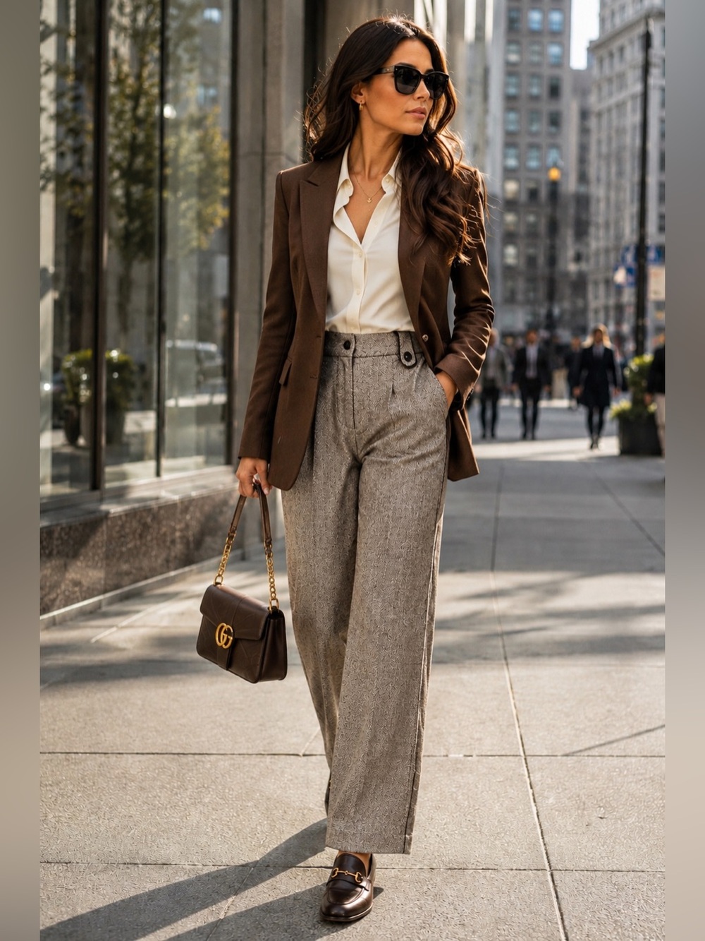 Classic Women’s Herringbone Dress Pants in Brown/Beige